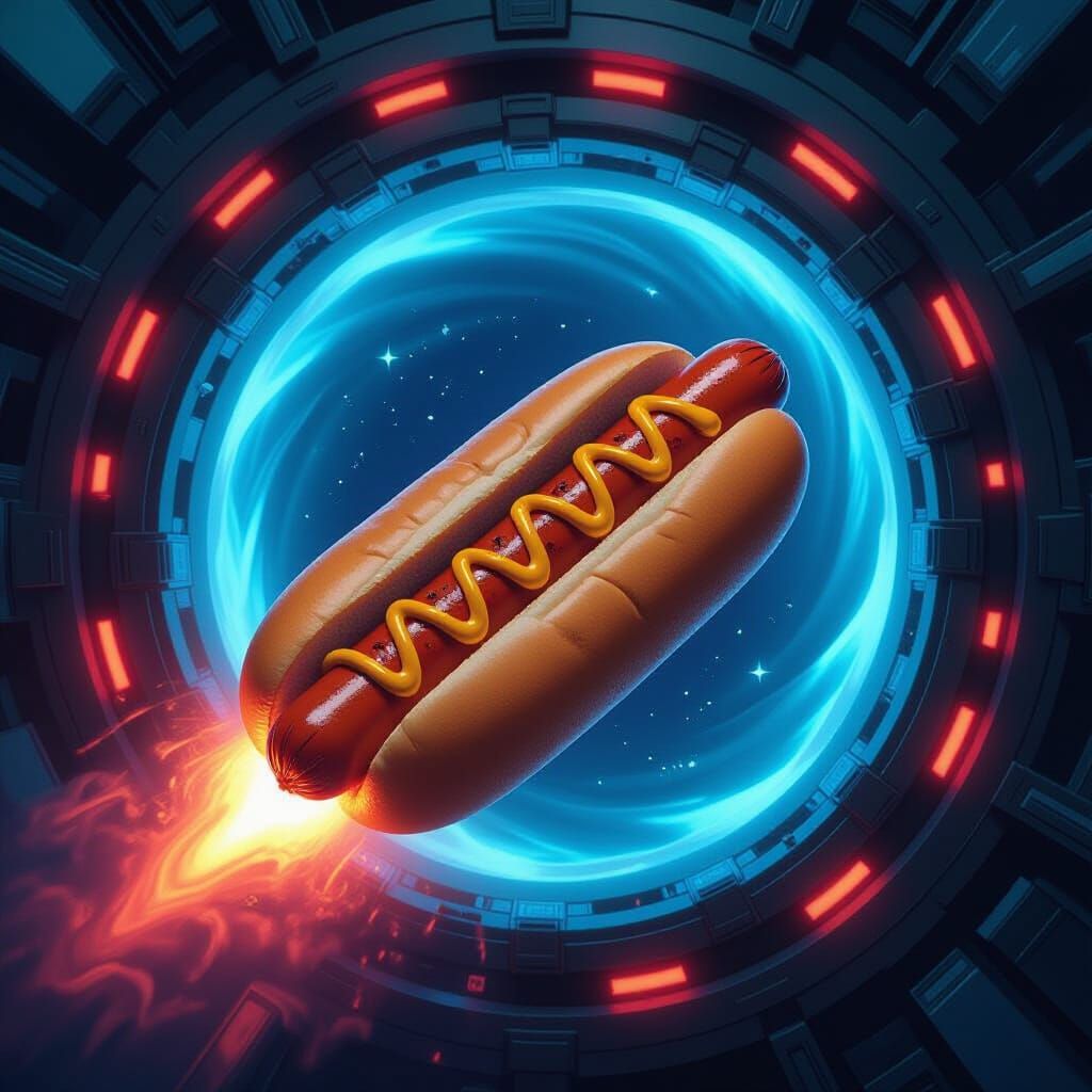 Hotdog Astronaut Enters Stargate Portal in Sci-Fi Style