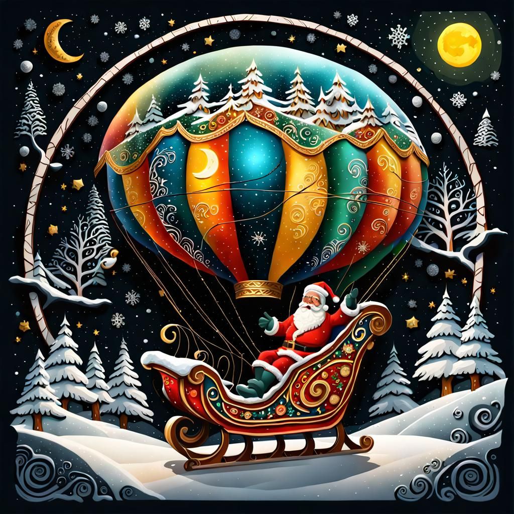 Cosmic Folk Art Santa in Sleigh Balloon