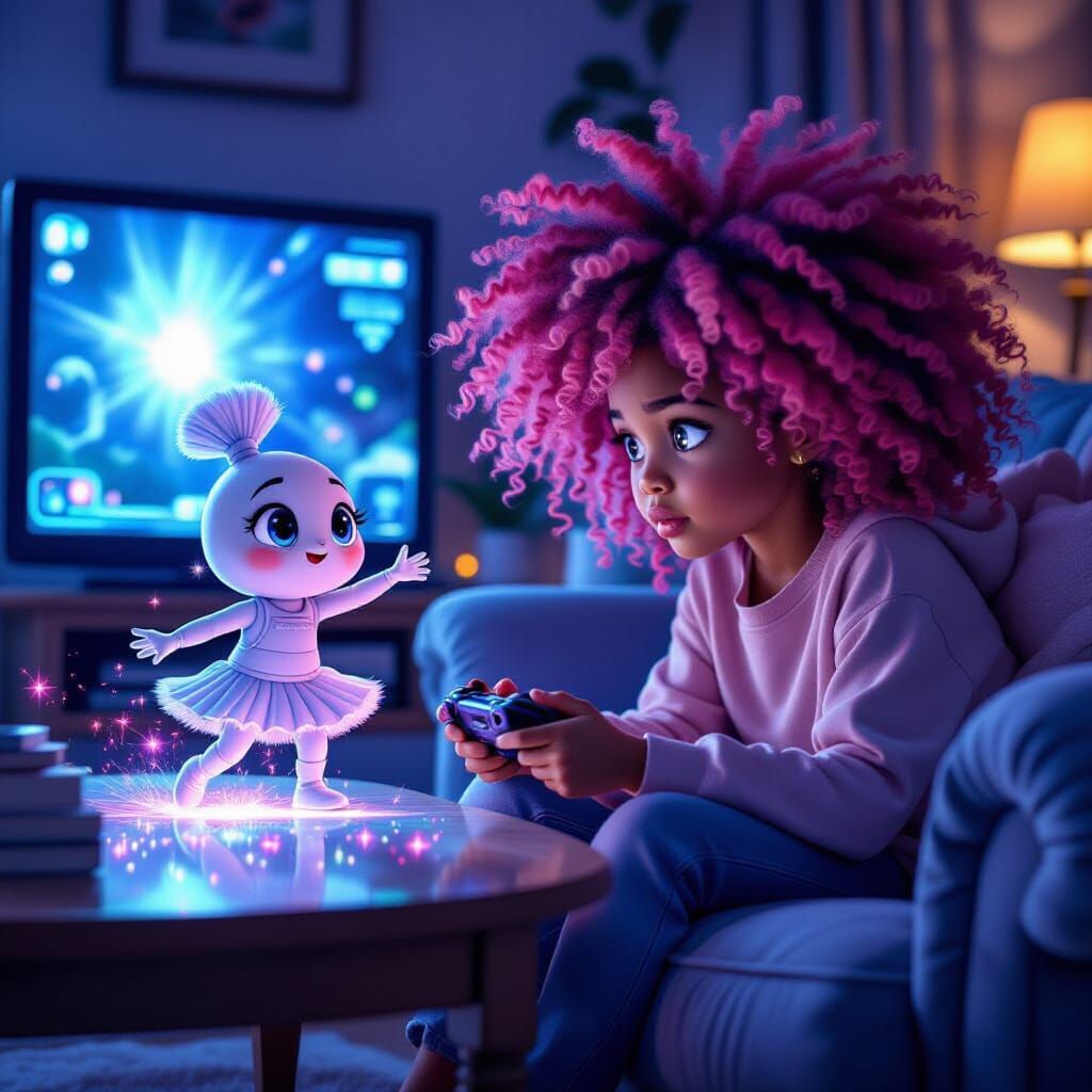 Girl Plays Video Games While Magical Swiffer Dazzles