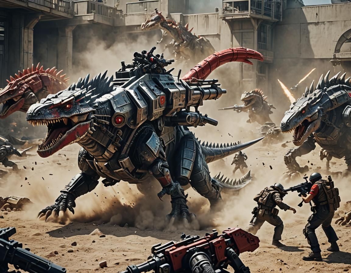 Zoid on Battlefield with Cannons and Machineguns