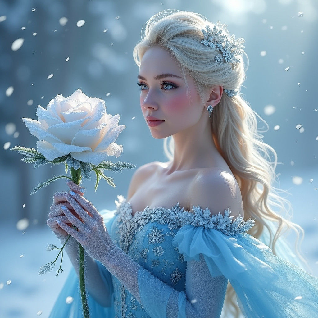 Majestic Maiden with Frozen Rose in Fantasy Art