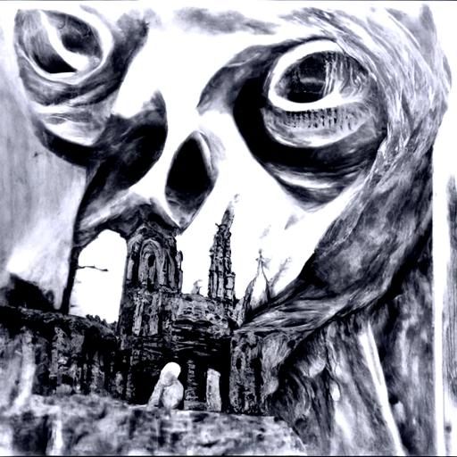 Skeletal Angel of Death in Gothic Town