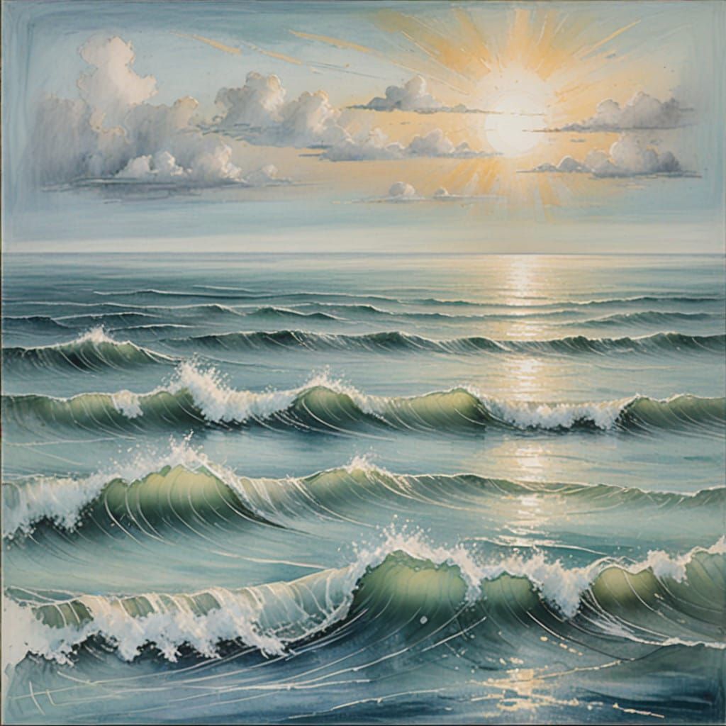 Soothing Ocean Landscape in Soft Pastels