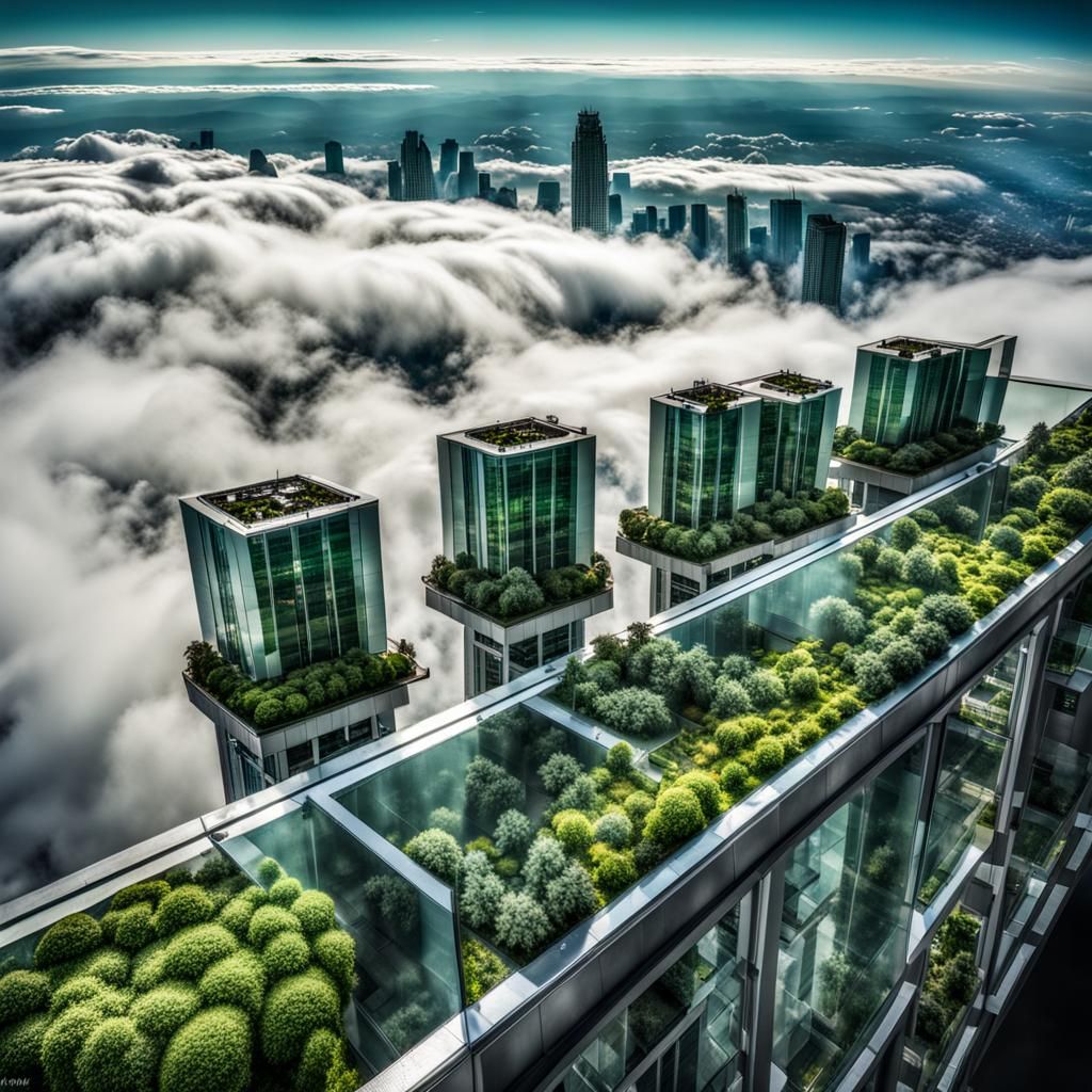 Skyscraper Balcony View with Cloud Gardens
