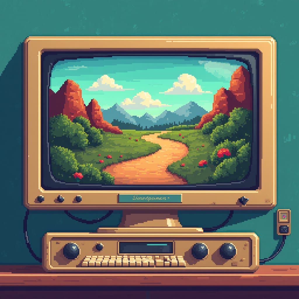 8-Bit Oregon Trail Landscape in Pixel Art