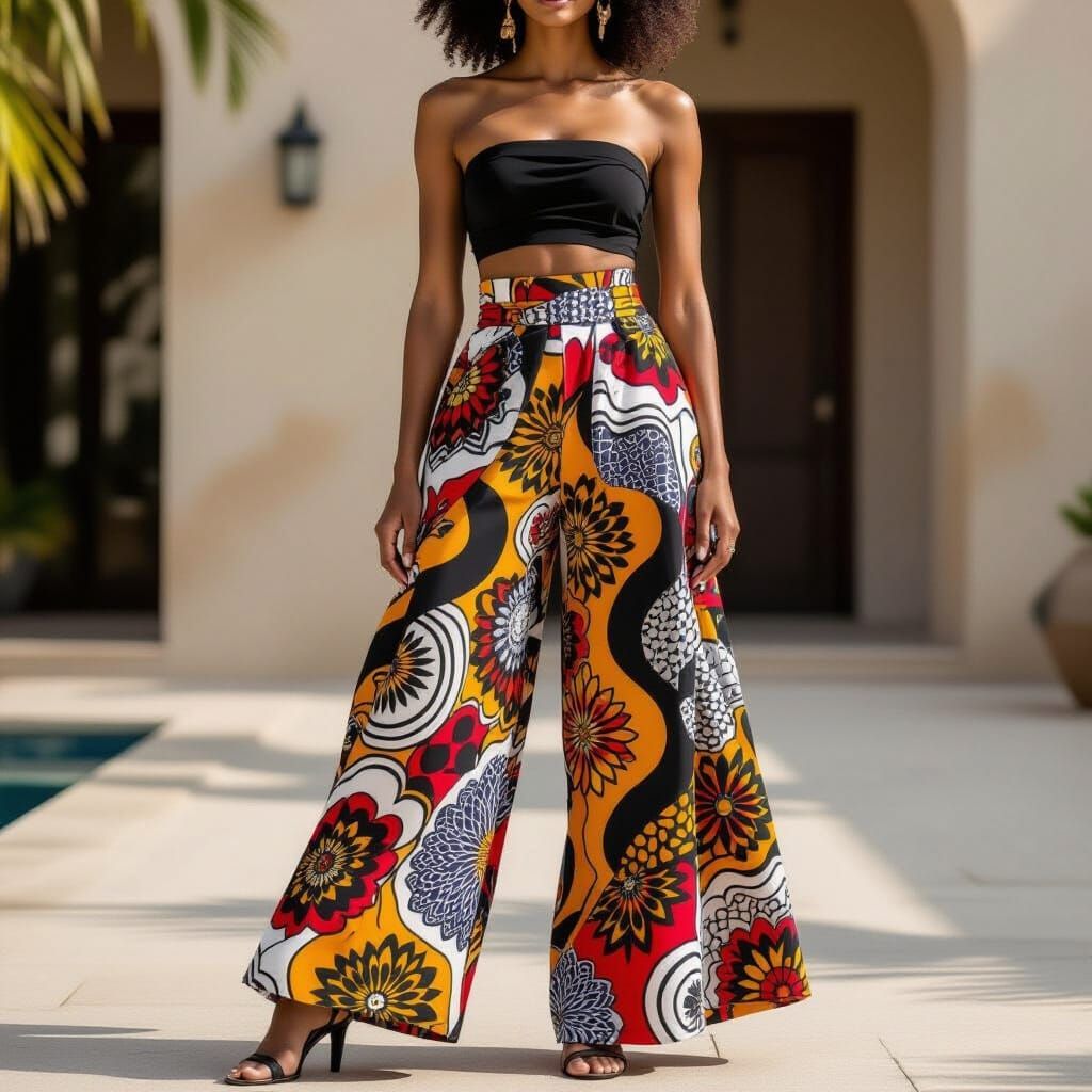 Wave Flow Palazzo Pants in Ankara Fabric