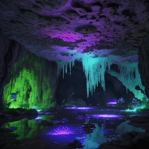 Bioluminescent Cave with Alien Creatures in 8K