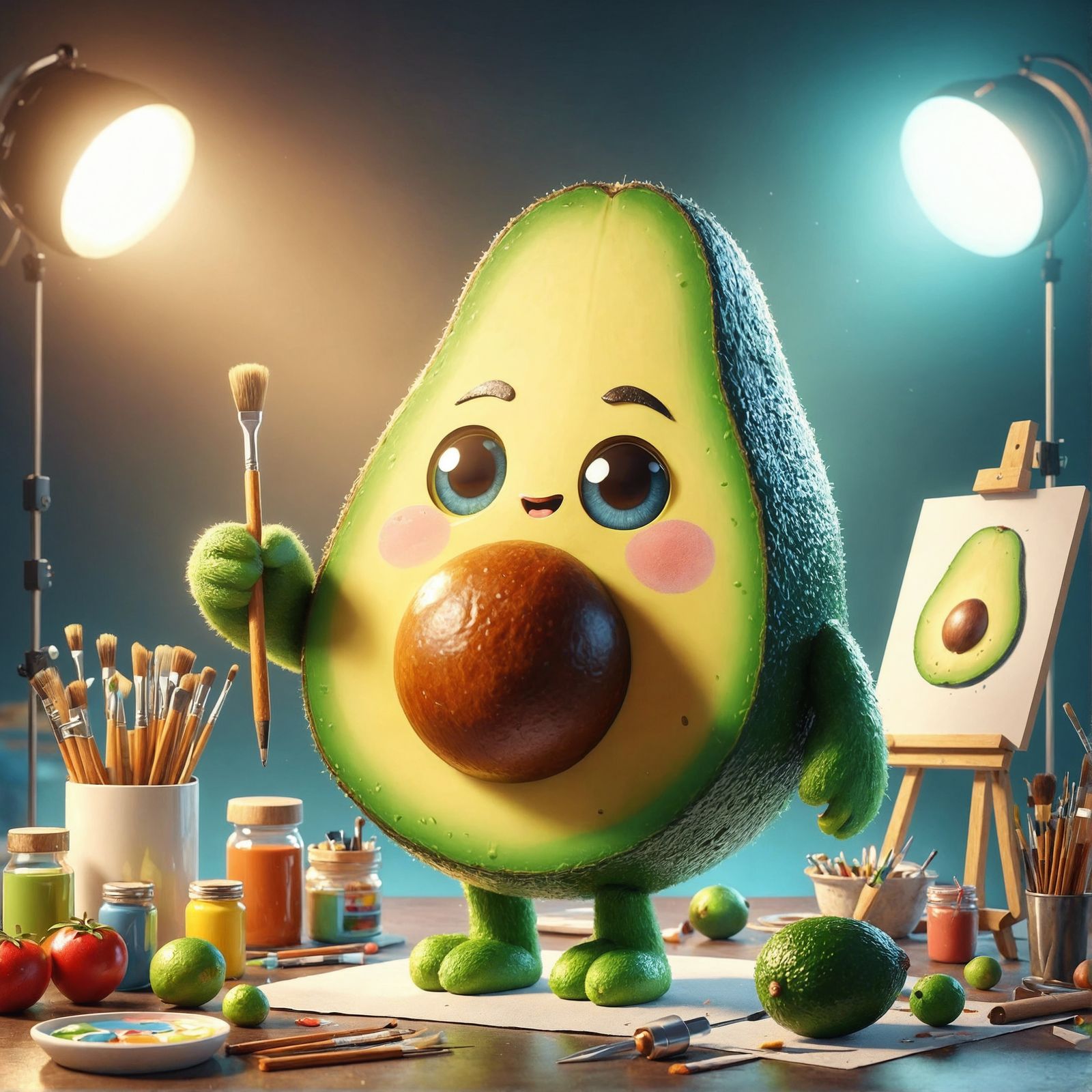 Adorable Avocado Artist in CGI Studio