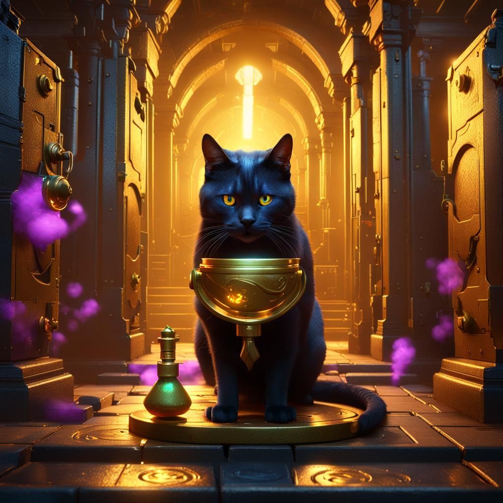 Thief Cat Reaches Golden Potion: 3D Game Cinematic
