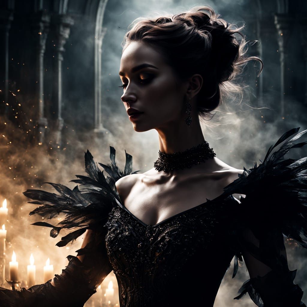 Ballerina Radiating Golden Light in Dark Fantasy Style