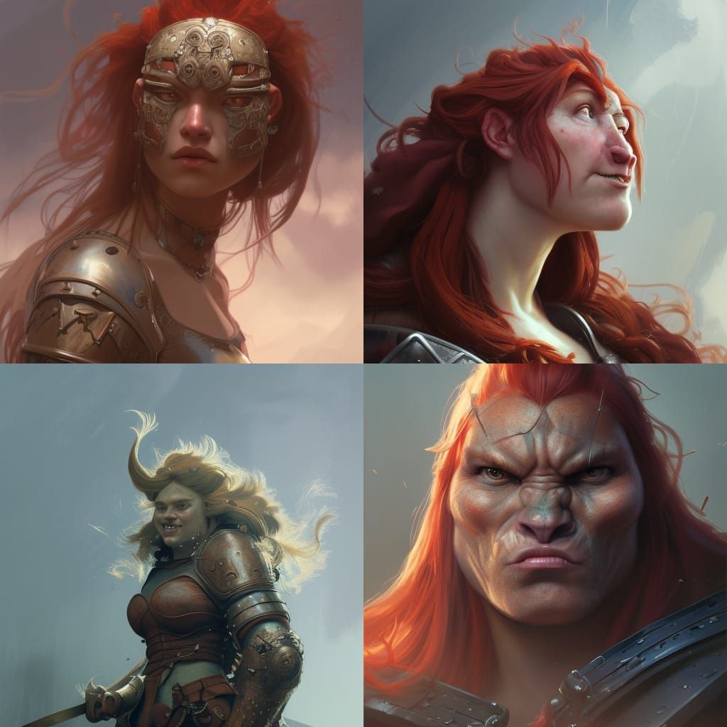 Red-Haired Female Giant Ogre in Medieval Armor