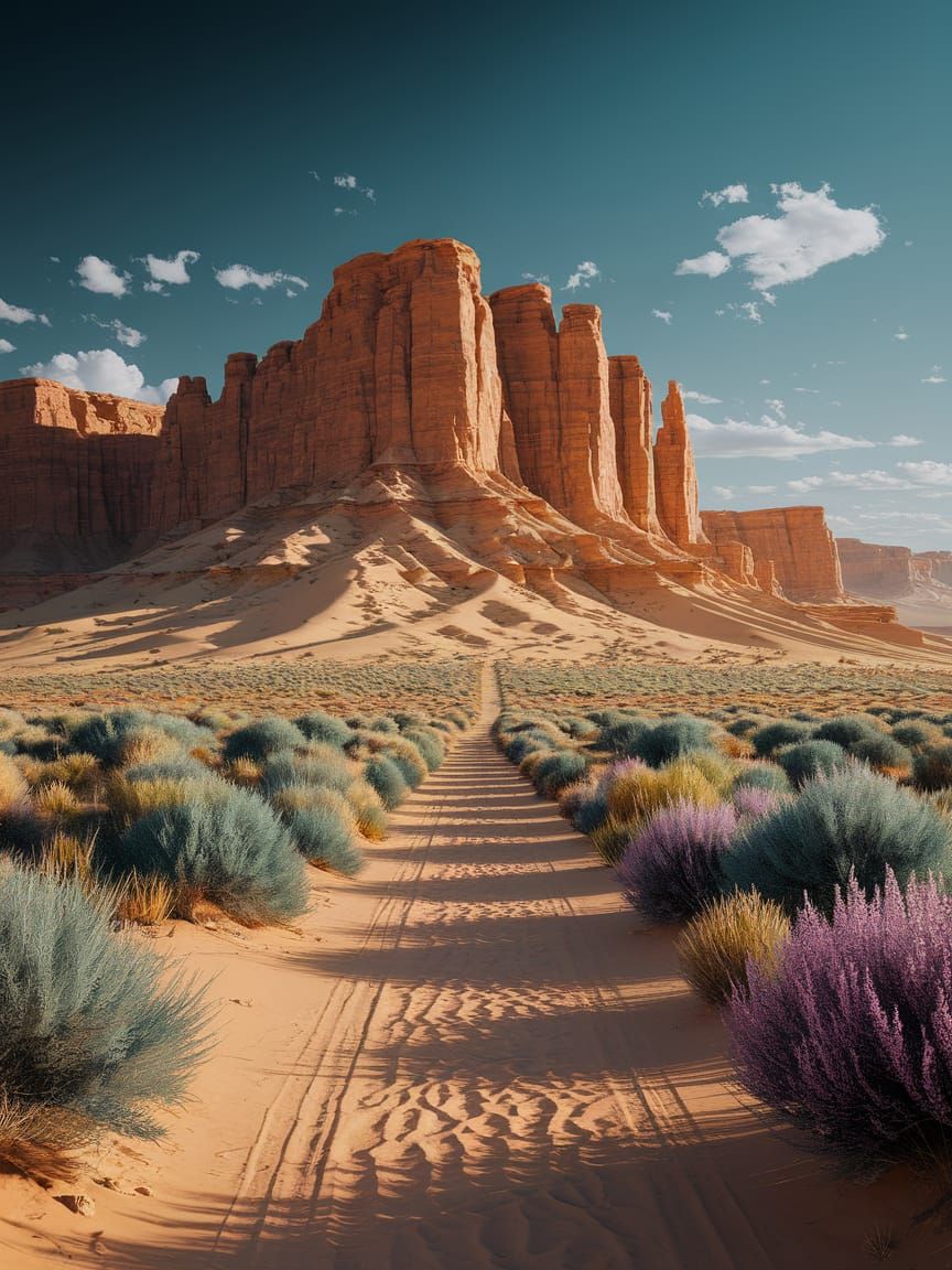Lush Desert Pathway: A 3D Rendered Masterpiece