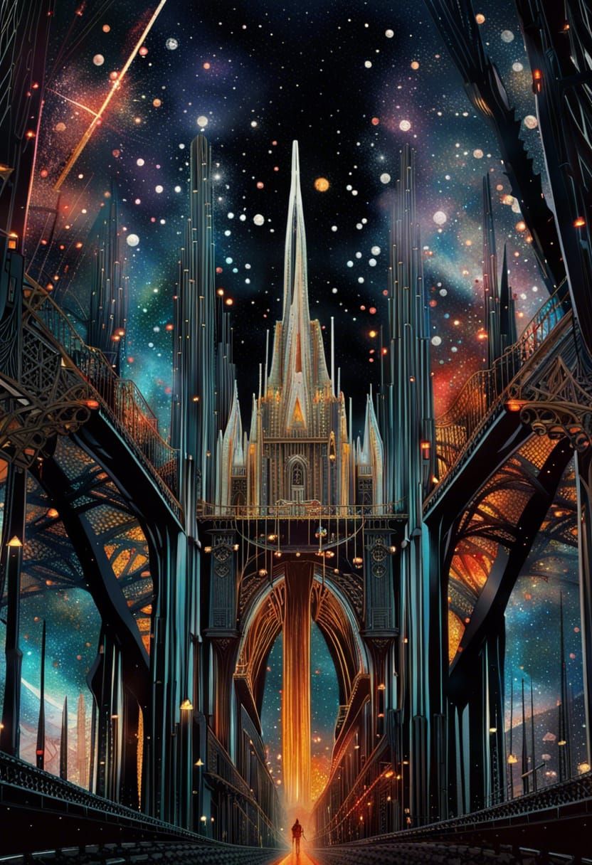 Majestic Bridge Across Fantasy Landscape