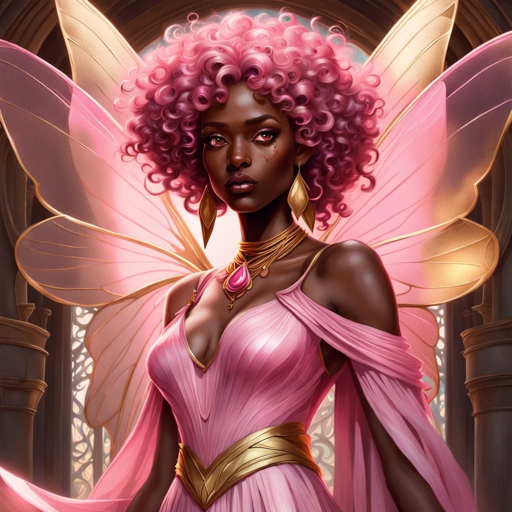 Beautiful Pink Fairy Portrait in Fantasycore Style