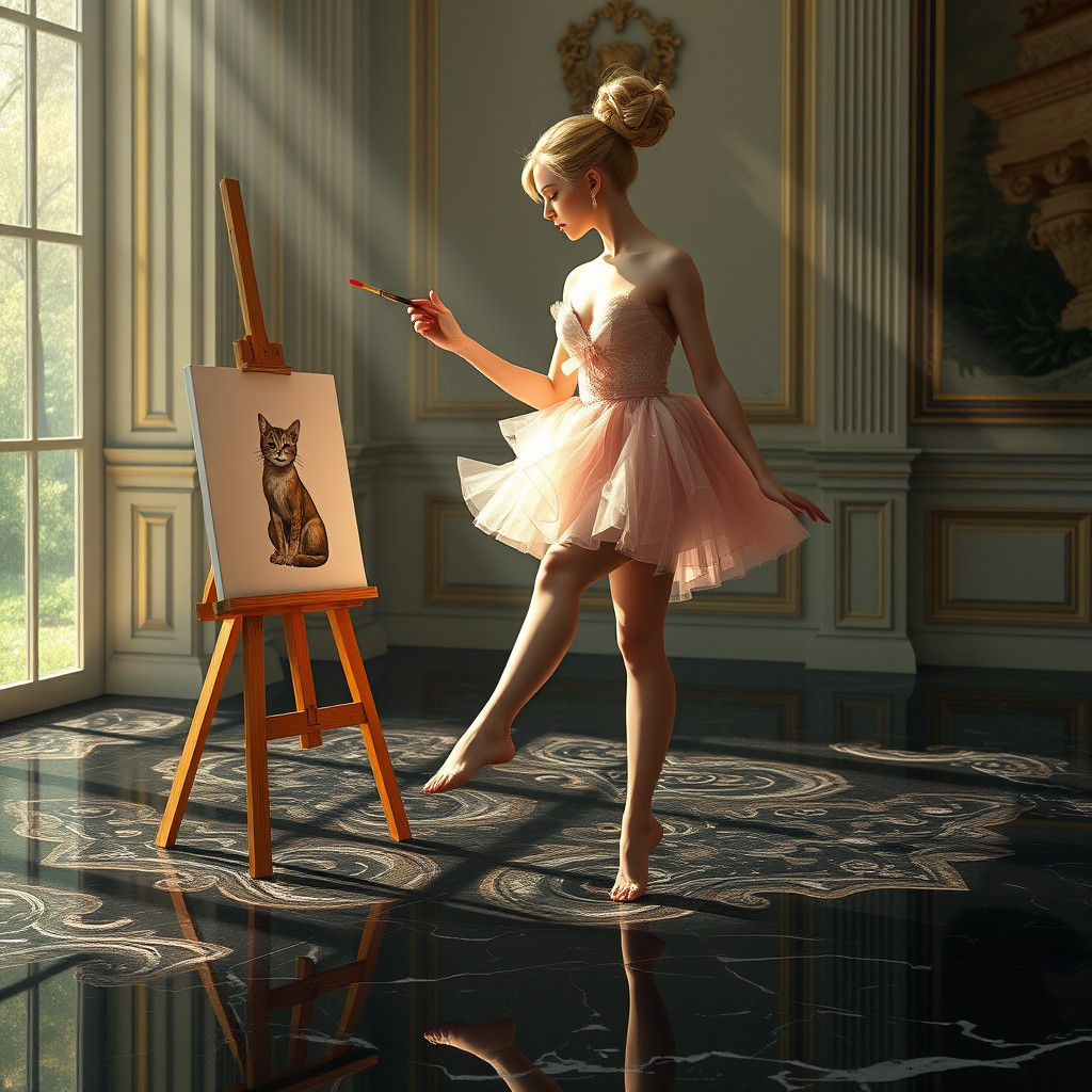 Ballerina Painting a Cat, Fantasy Concept Art