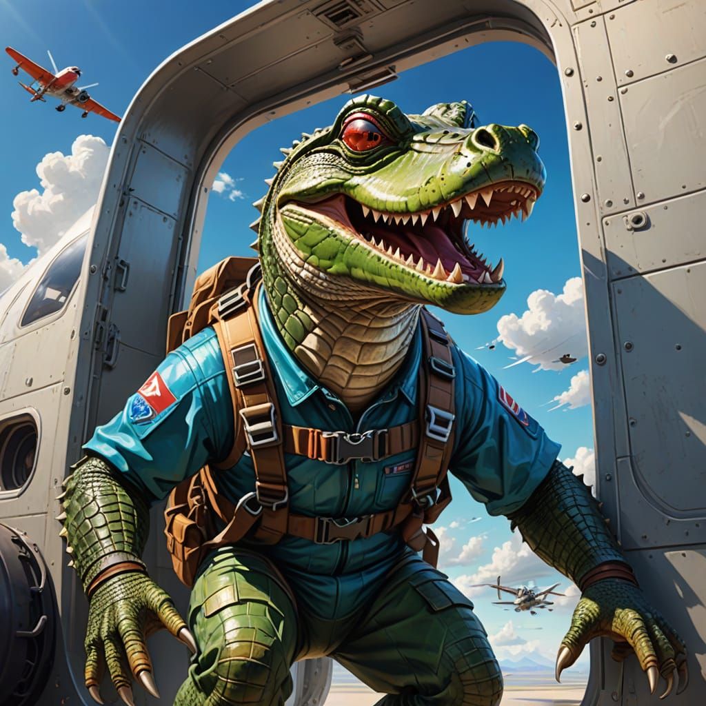 Thrilling Crocodile Skydiver Takes the Leap in Dynamic Comic...