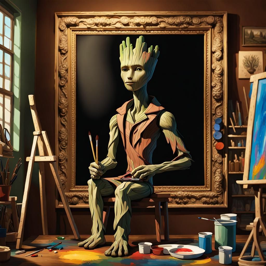Groot Paints the Mona Lisa: Digital Illustration