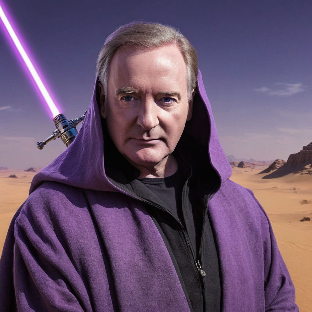 Jedi Master with Purple Saber, Hyperrealistic Concept Art