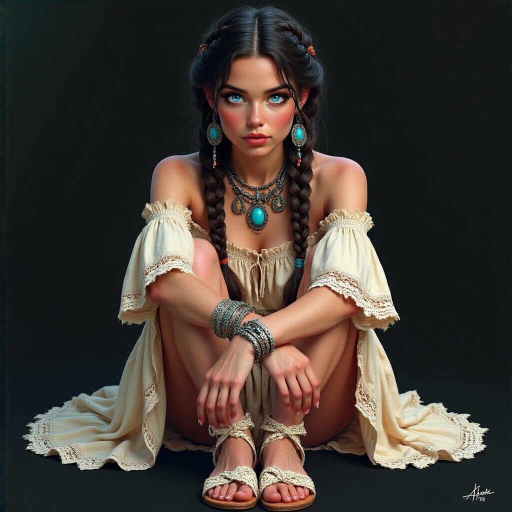 Black background, 3-D Conte, crayon and vivid oils, detailed...