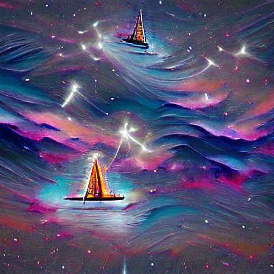 Celestial Sailboat Navigating a Sea of Stars