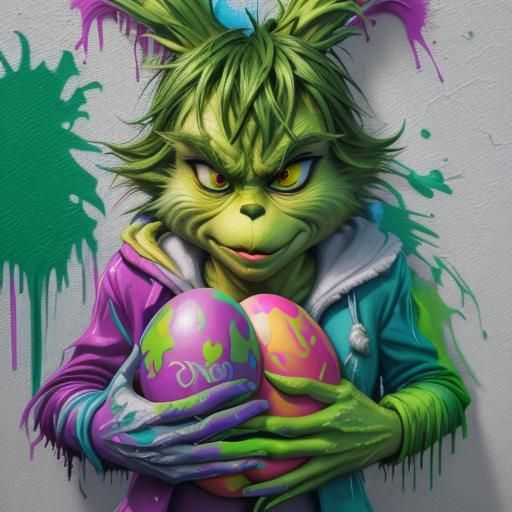 Grinch Stealing Easter Eggs: Graffiti Street Art
