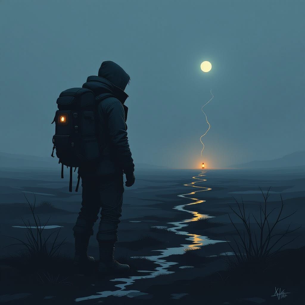 Desolate Path Revealed by Lantern Light