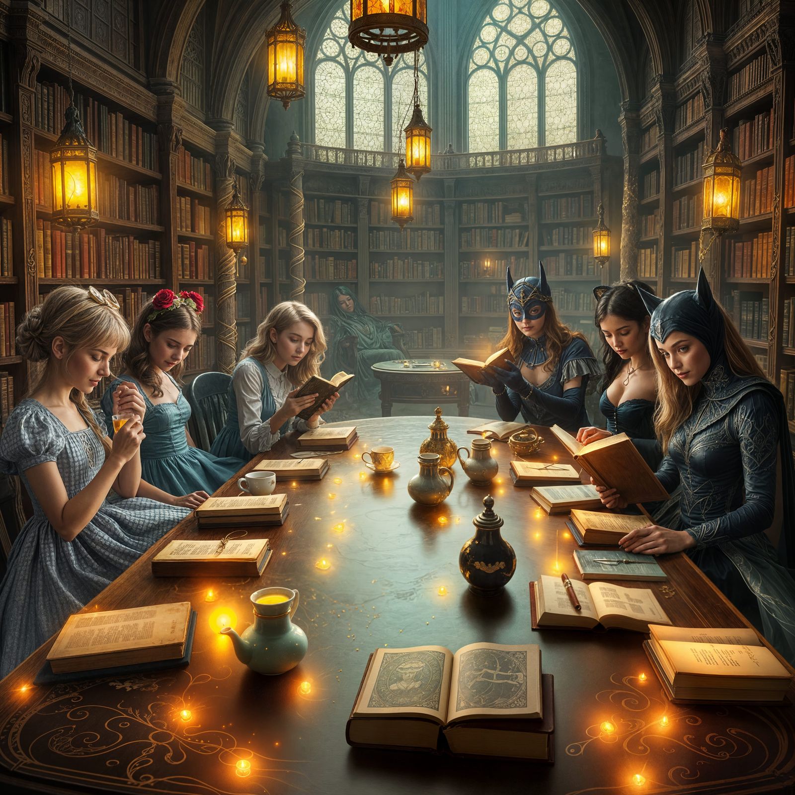 Surreal Fantasy Book Club in Enchanted Library