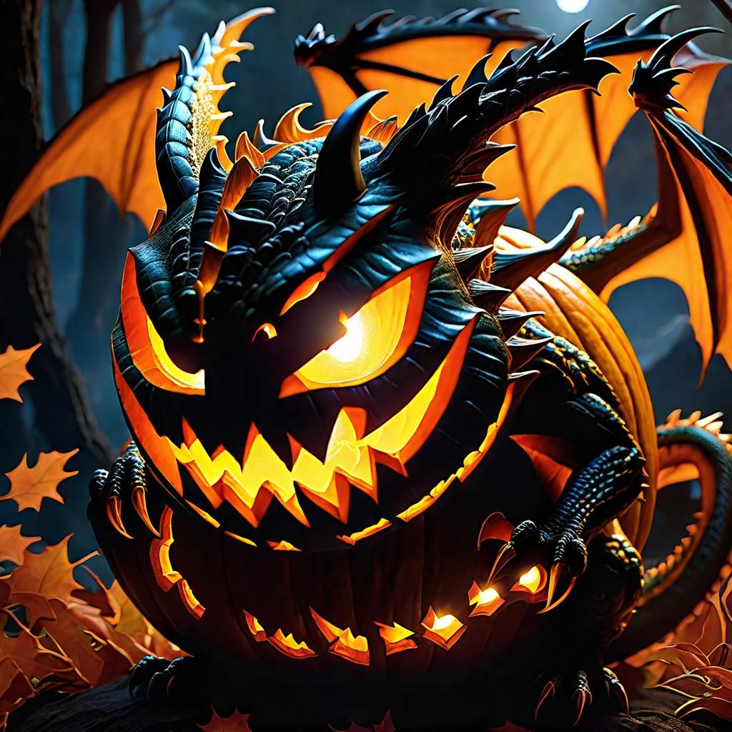 Dragon Carved Jack O'Lantern Portrait in 3D