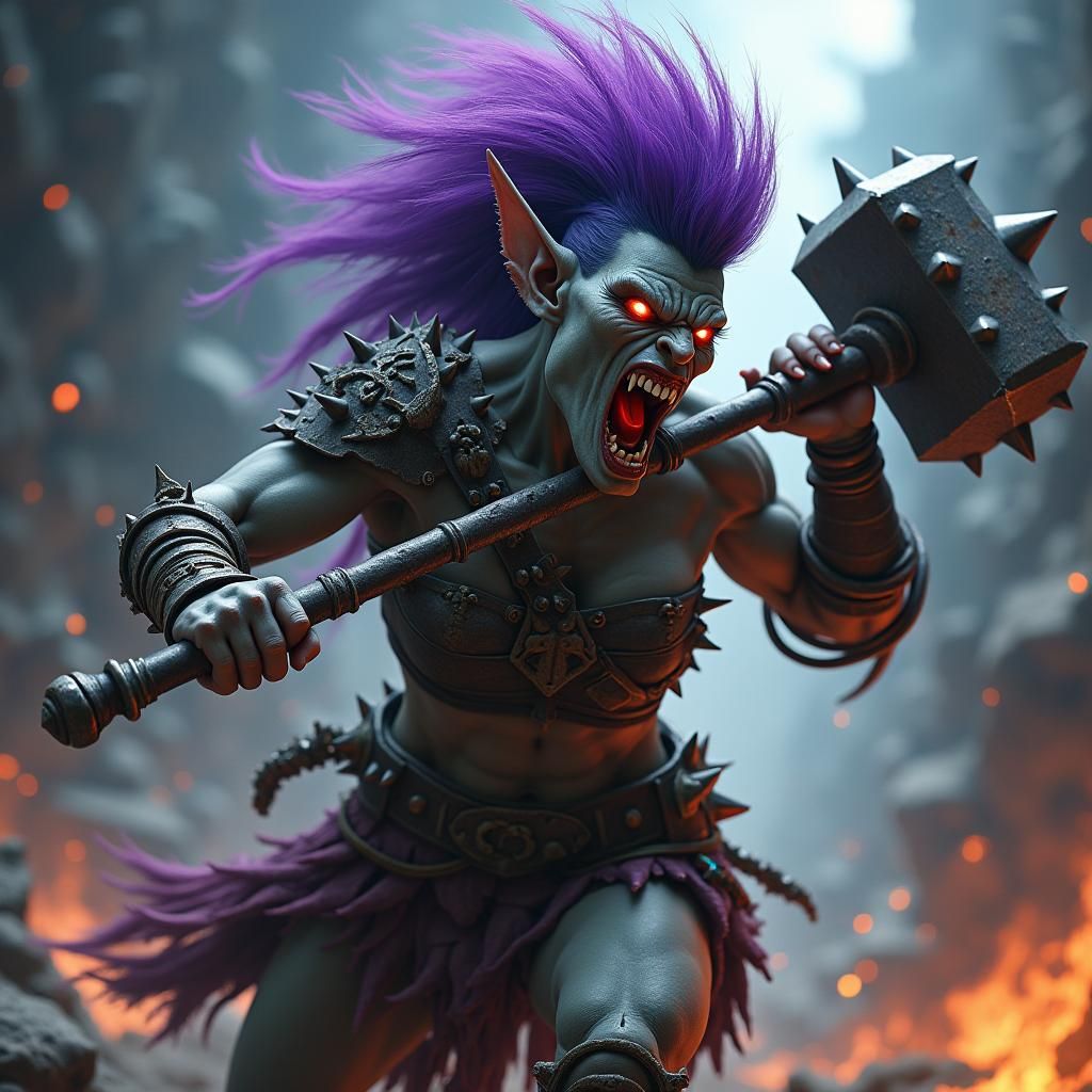 Enraged Orc Barbarian with Great Hammer in Dark Fantasy Styl...
