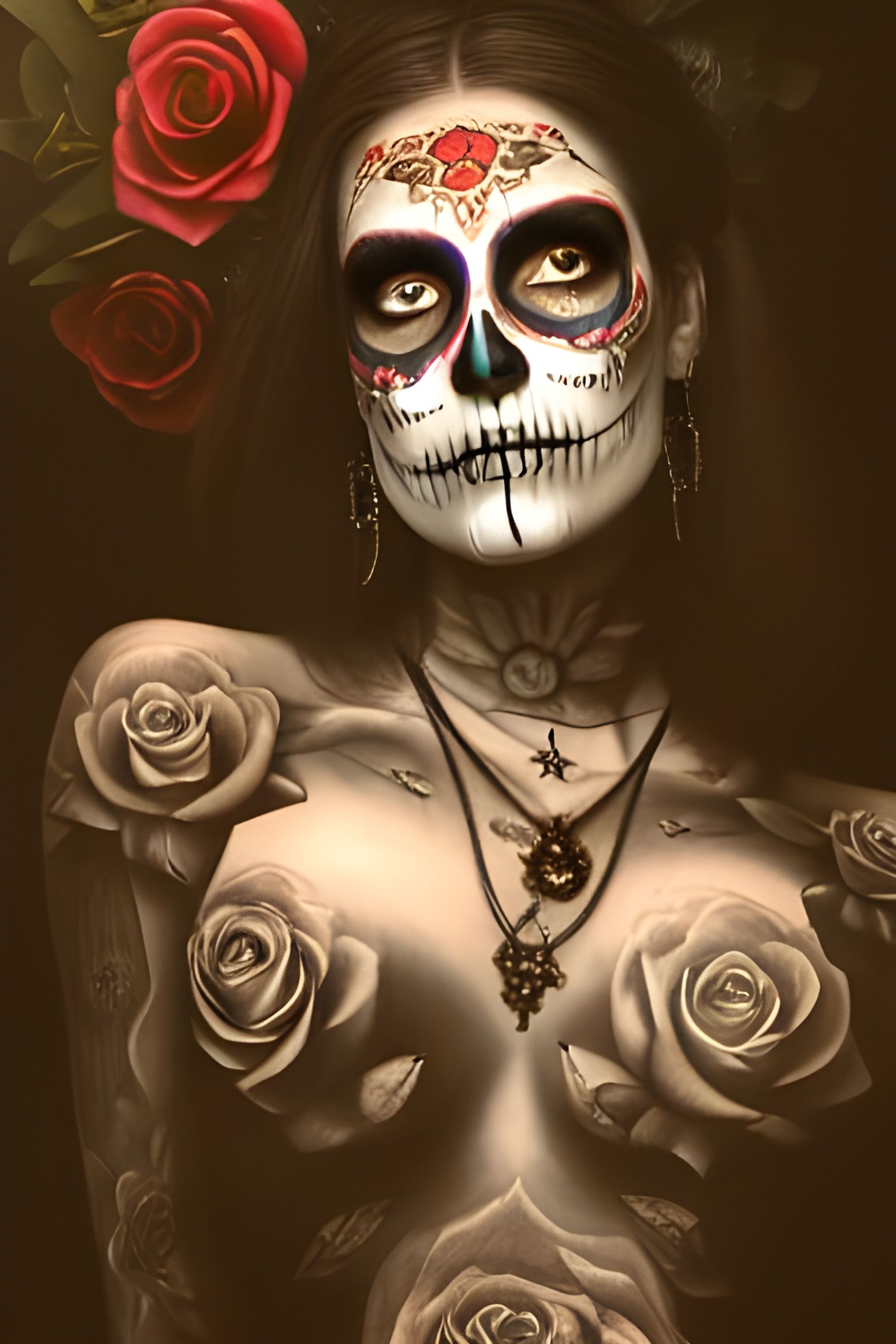 Dia de los Muertos Woman: Hyperrealistic Digital Portrait
