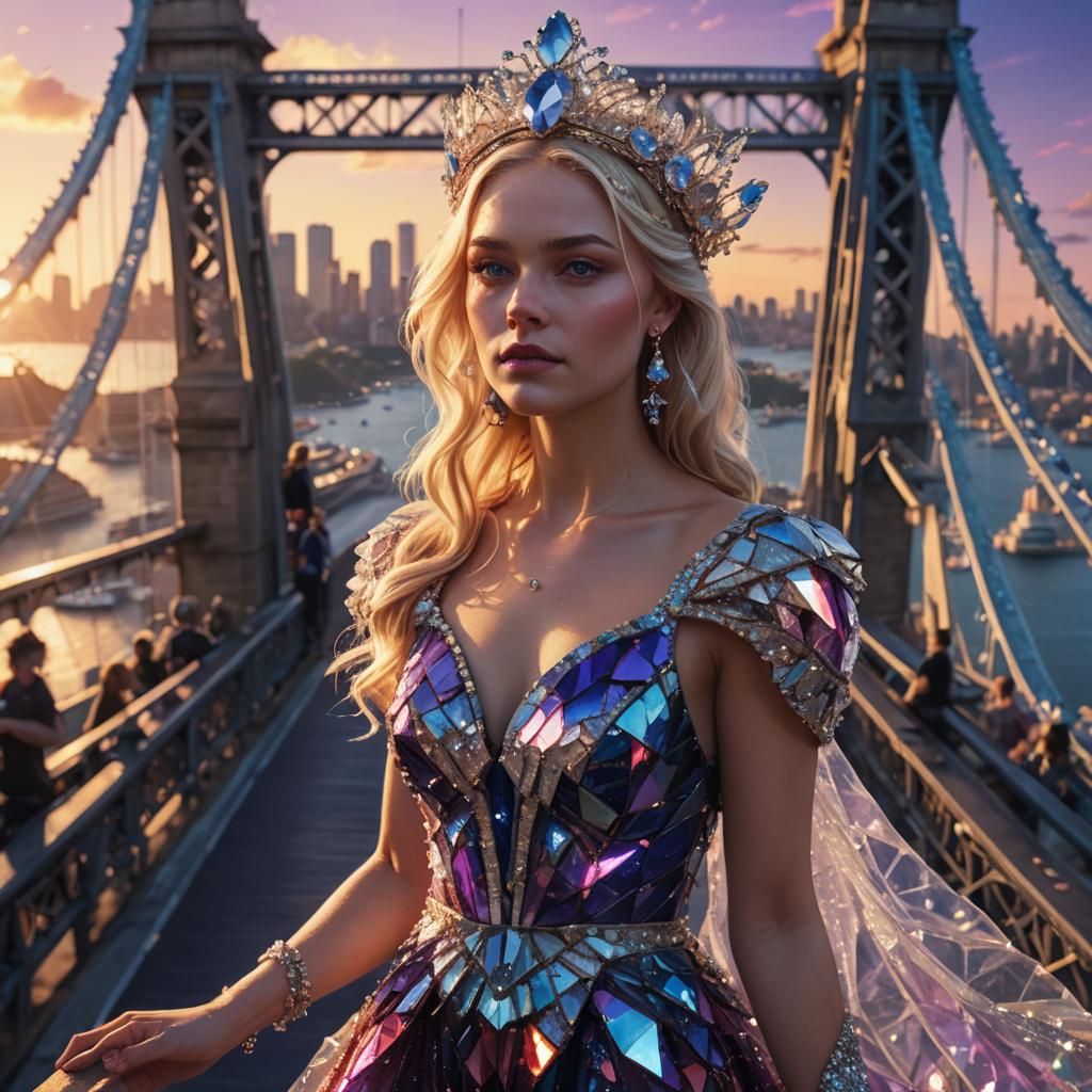 Woman in Crystal Gown on Sydney Harbour Bridge