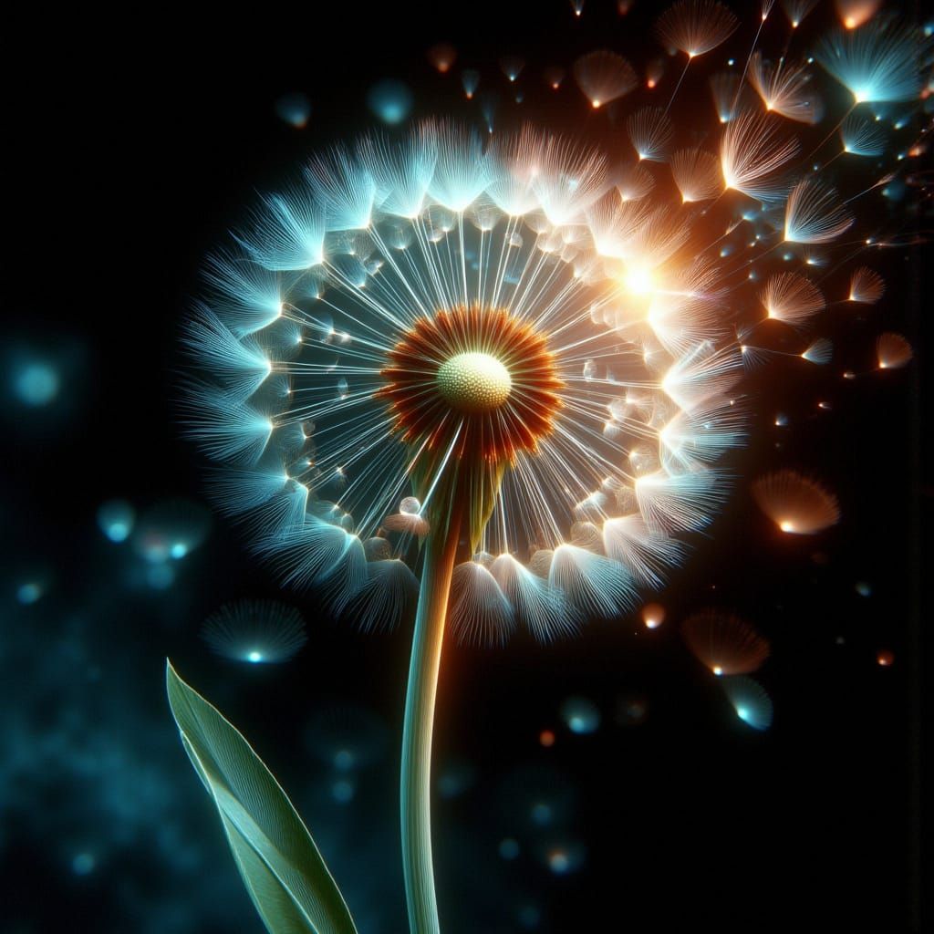 Cyberpunk Dandelion Seeds in Orange and Teal