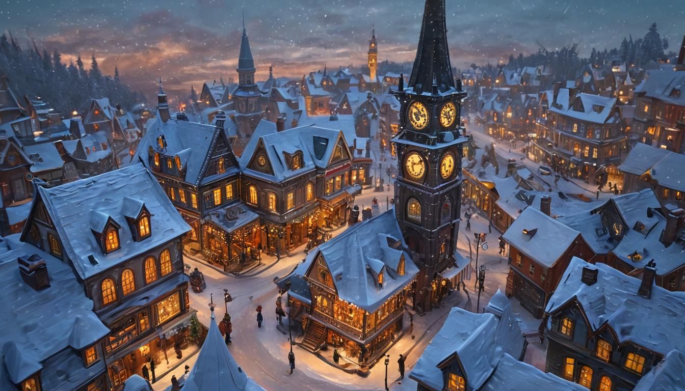 Steampunk Christmas Village Under Fairy Snow
