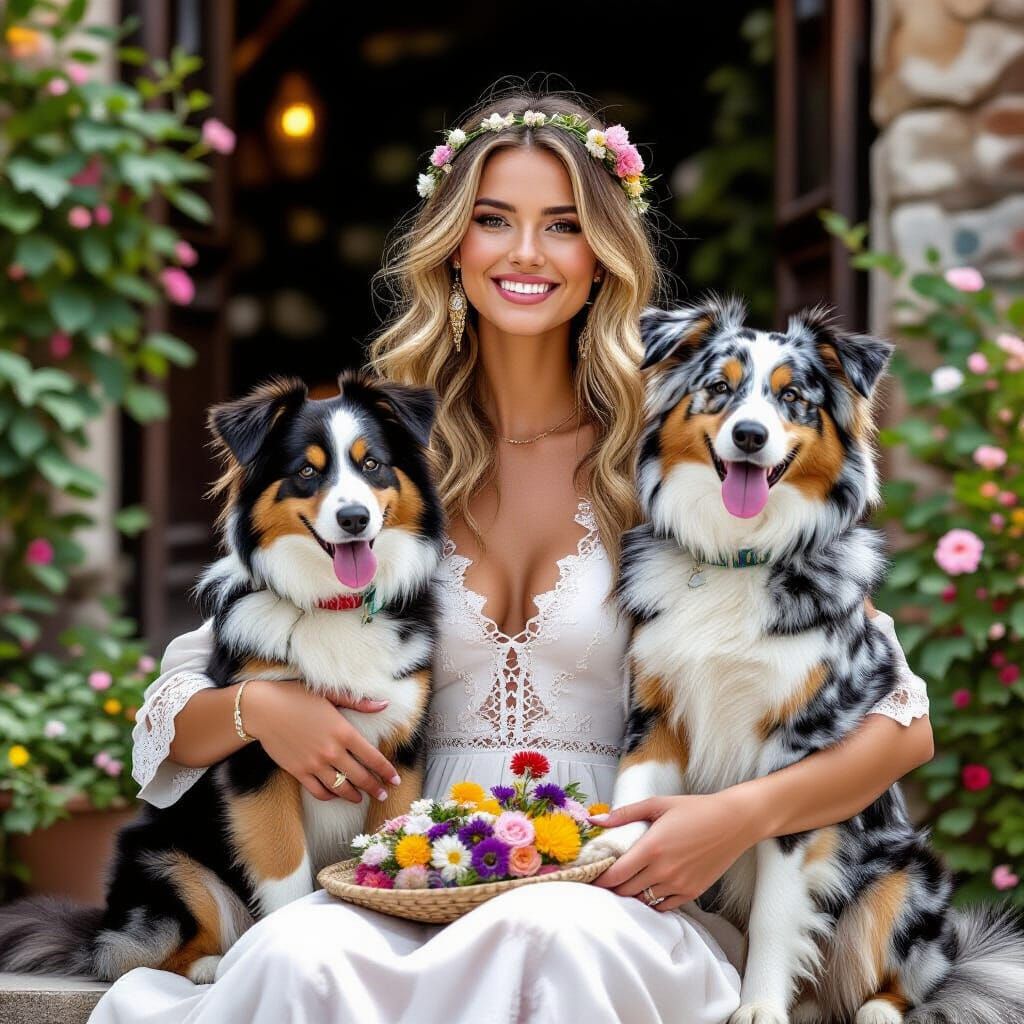 Woman with Chocolate and Dog in Art Nouveau Style