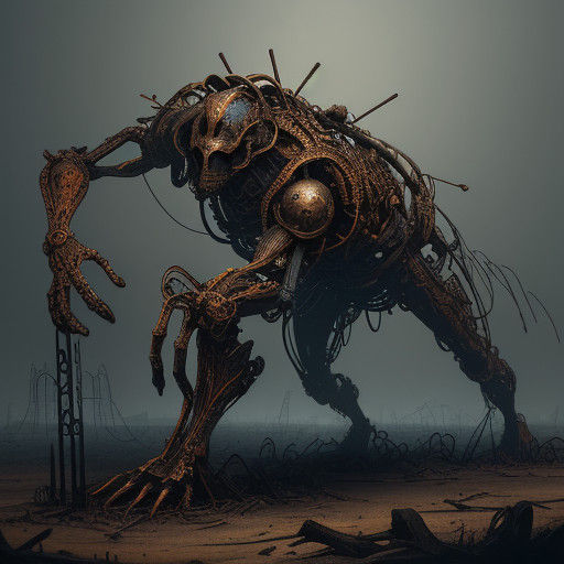 Stiff Bronze Marionette in Dark Fantasy Concept Art
