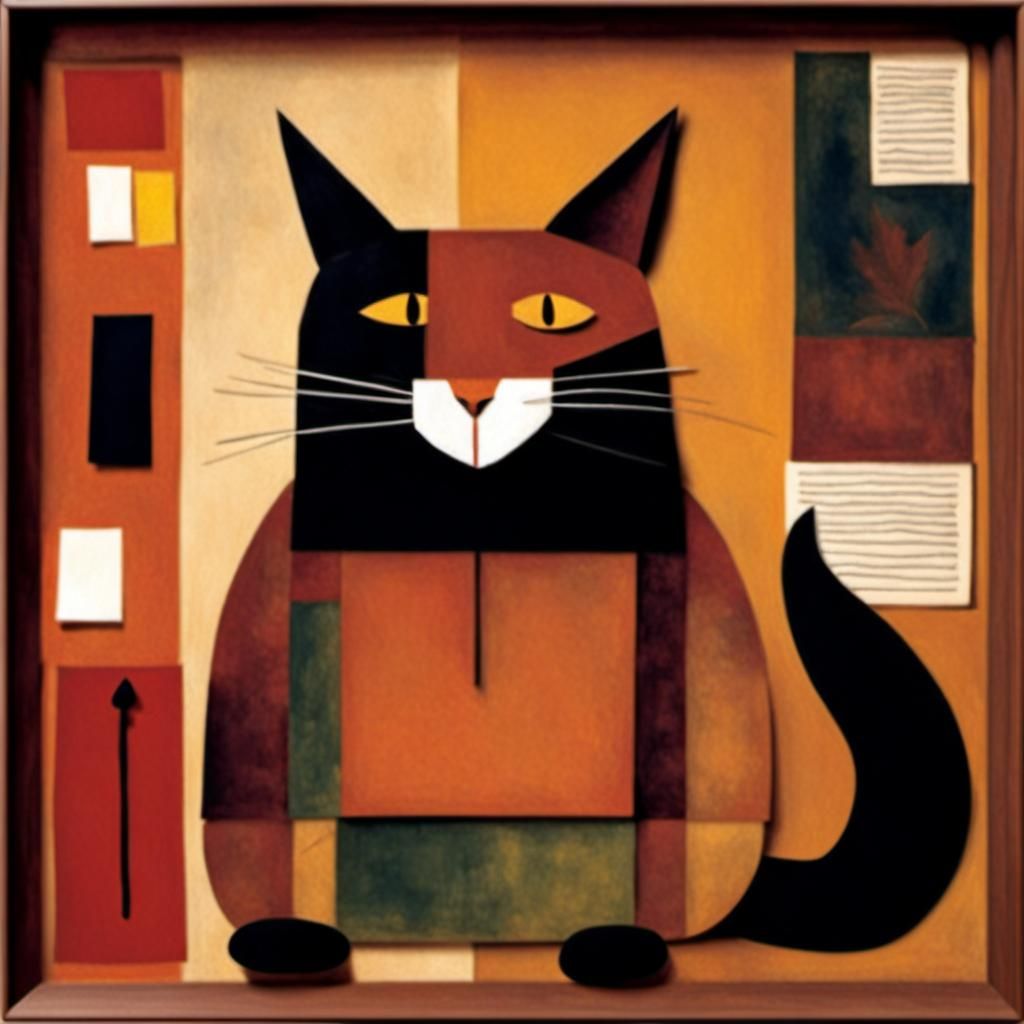 Autumnal Cat-and-Mouse Paper Collage Art