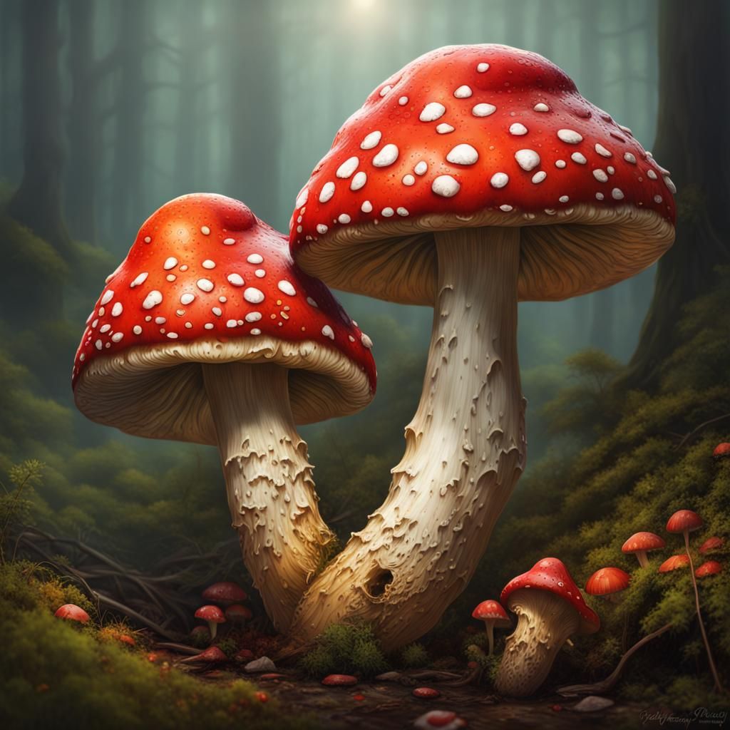 Detailed Amanita Mushroom in Splash Art Style