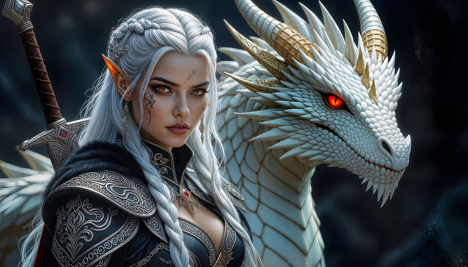 Fae Woman and Dragon in Norse Landscape