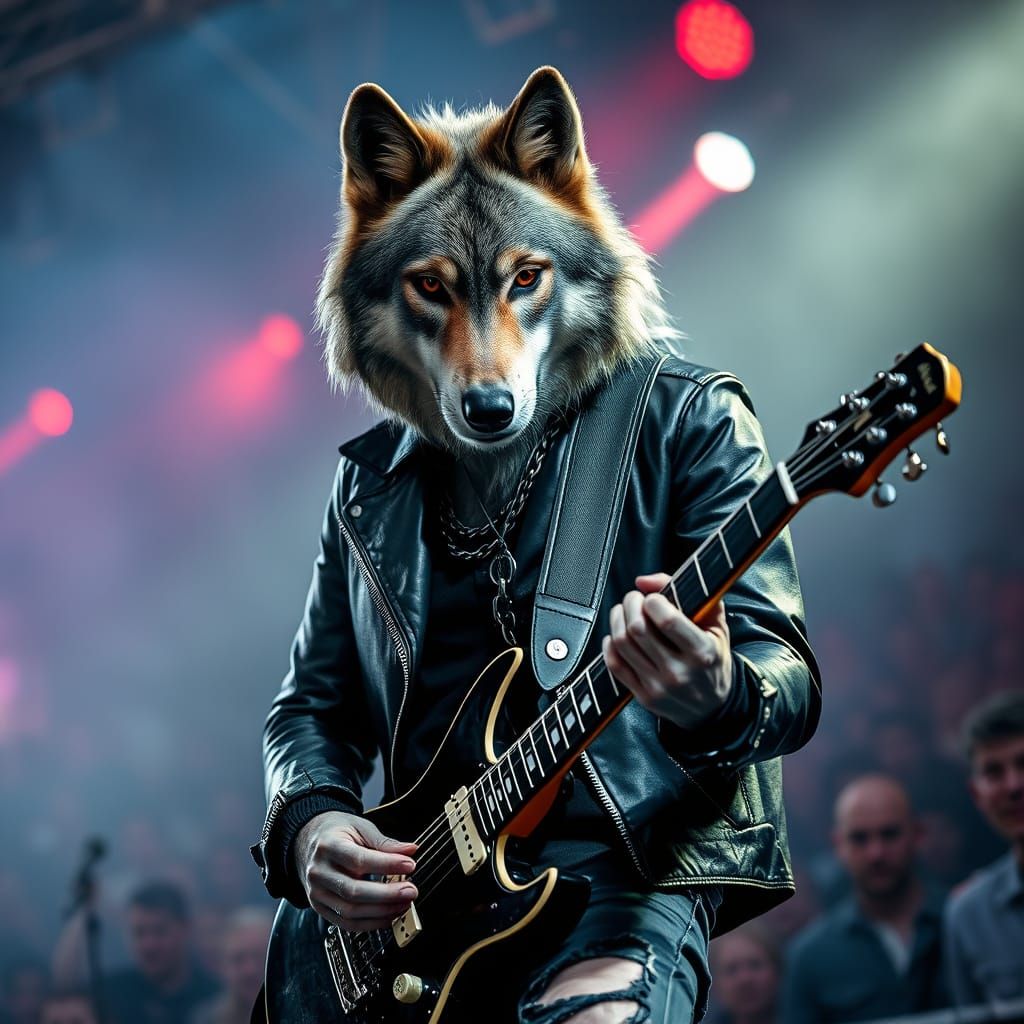 Wolf Rockstar in Concert as Ultra-Realistic Portrait
