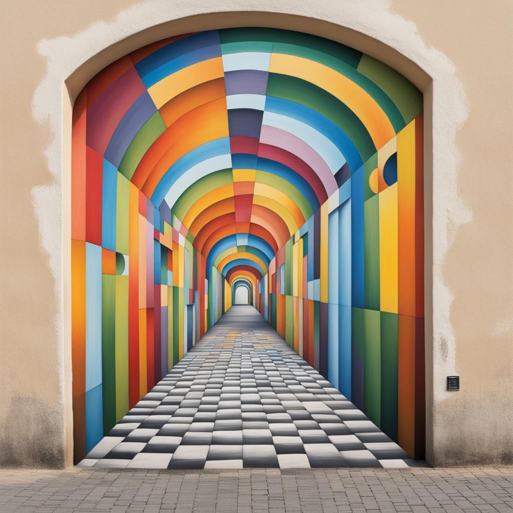 Colorful Trompe L'oeil Art of Illusion Mural