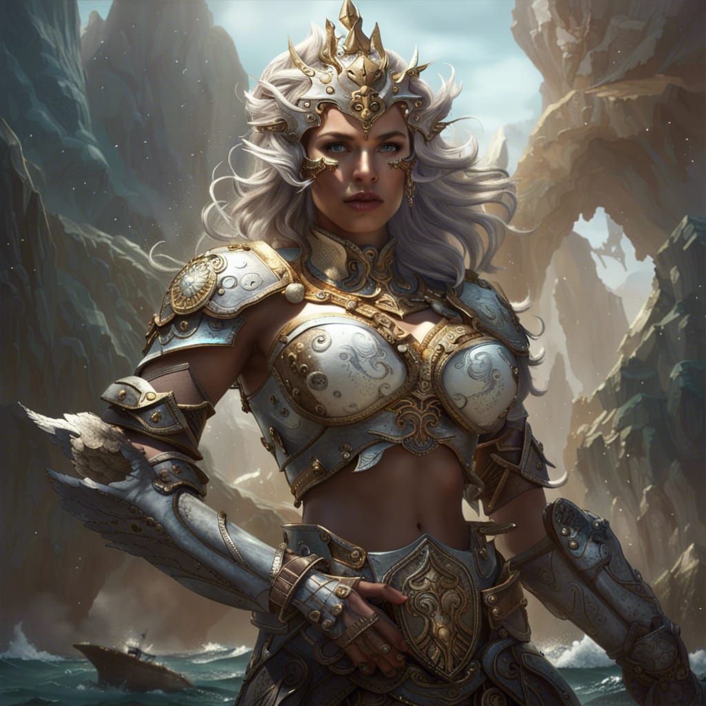 Armored Sea Goddess in Dark Fantasy Style