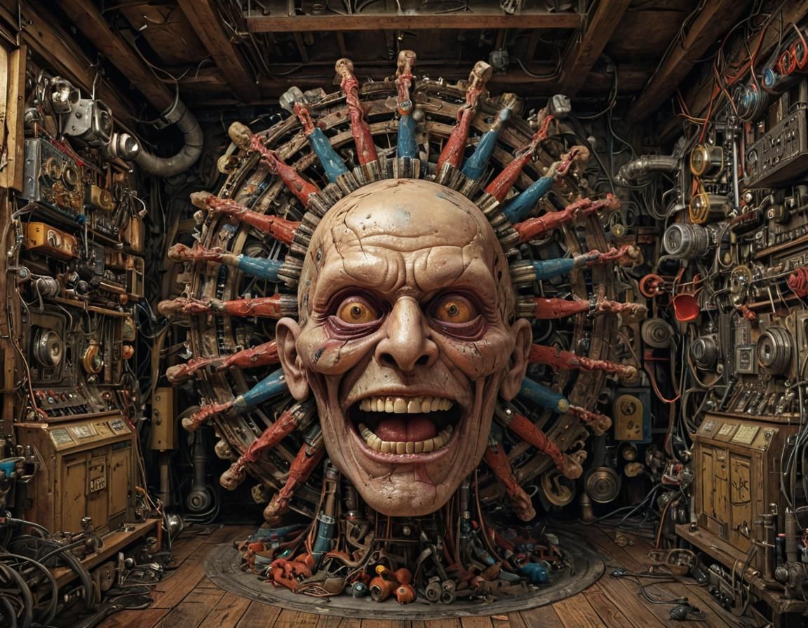 Sinister Maximalist Face in Apocalyptic Scene