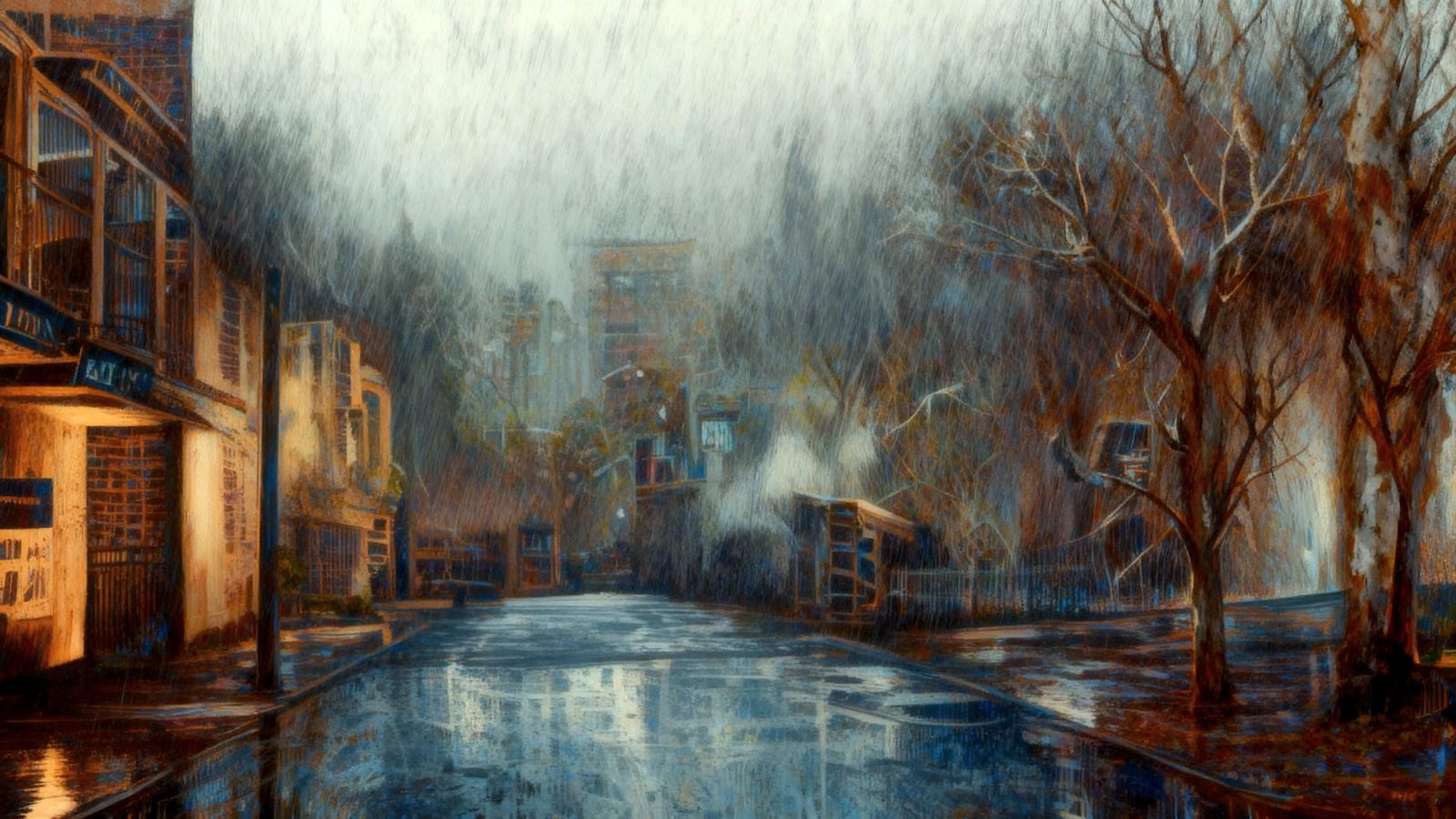 Post-Apocalyptic Scene with Stipple Lighting and Charcoal