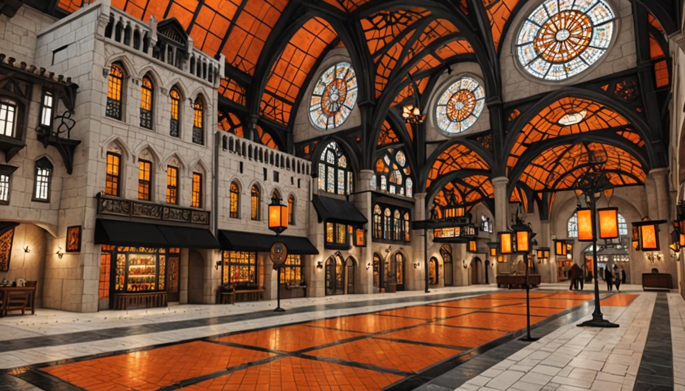 Ottoman Mall: Retro-Futuristic Interior with Stained Glass