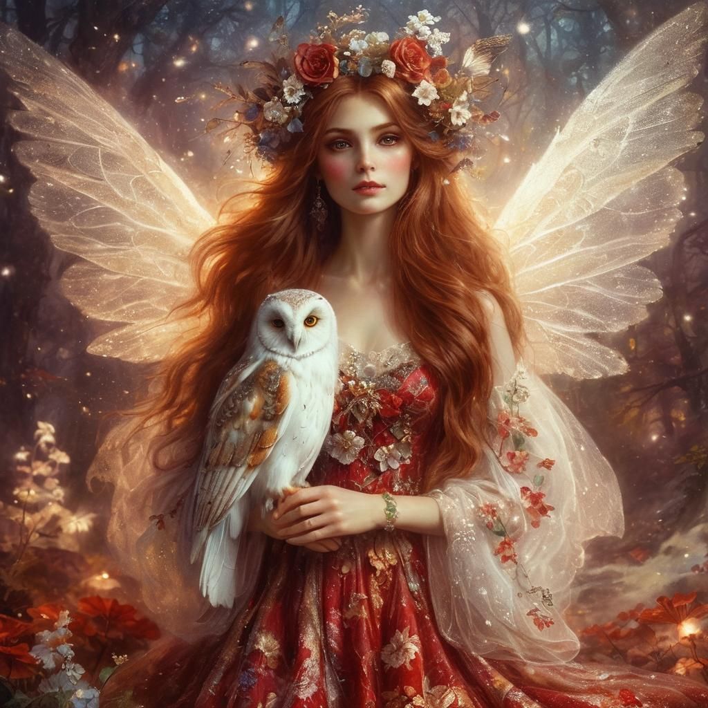 Gorgeous fairy with owl