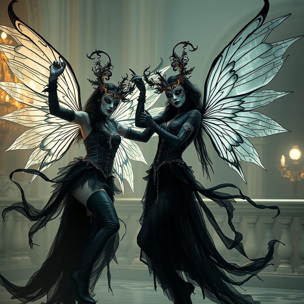 Cyberpunk Venice Masquerade with Winged Fairies