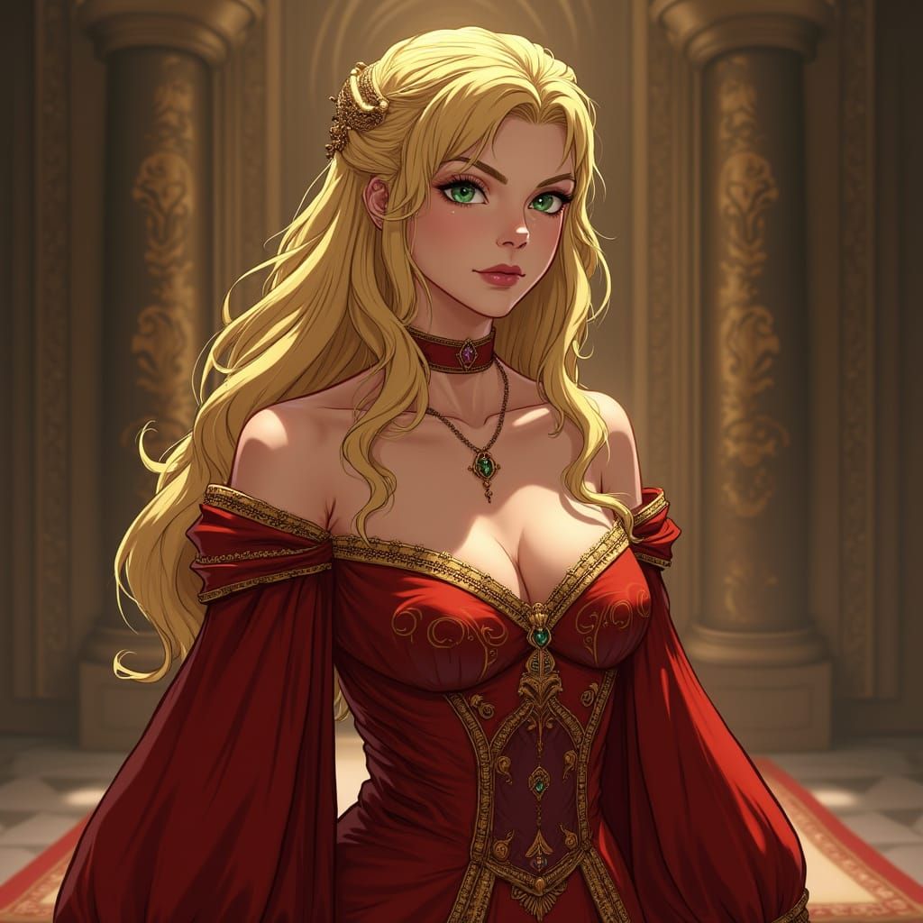 Cersei in Throne Room: Art Nouveau Anime Style