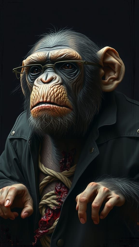 Zombie Chimp in Urban Style: Classical Art Portrait