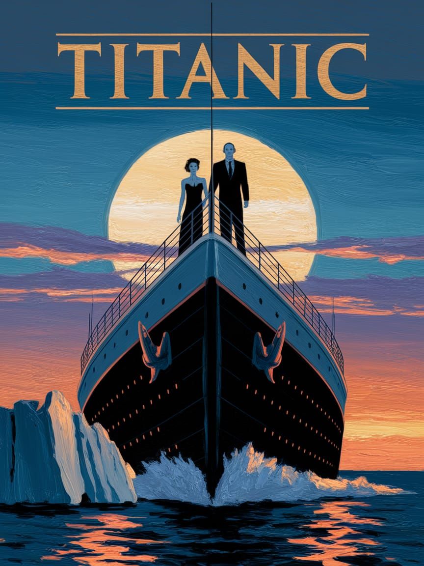 Titanic Movie Poster Oil Painting in Golden Light