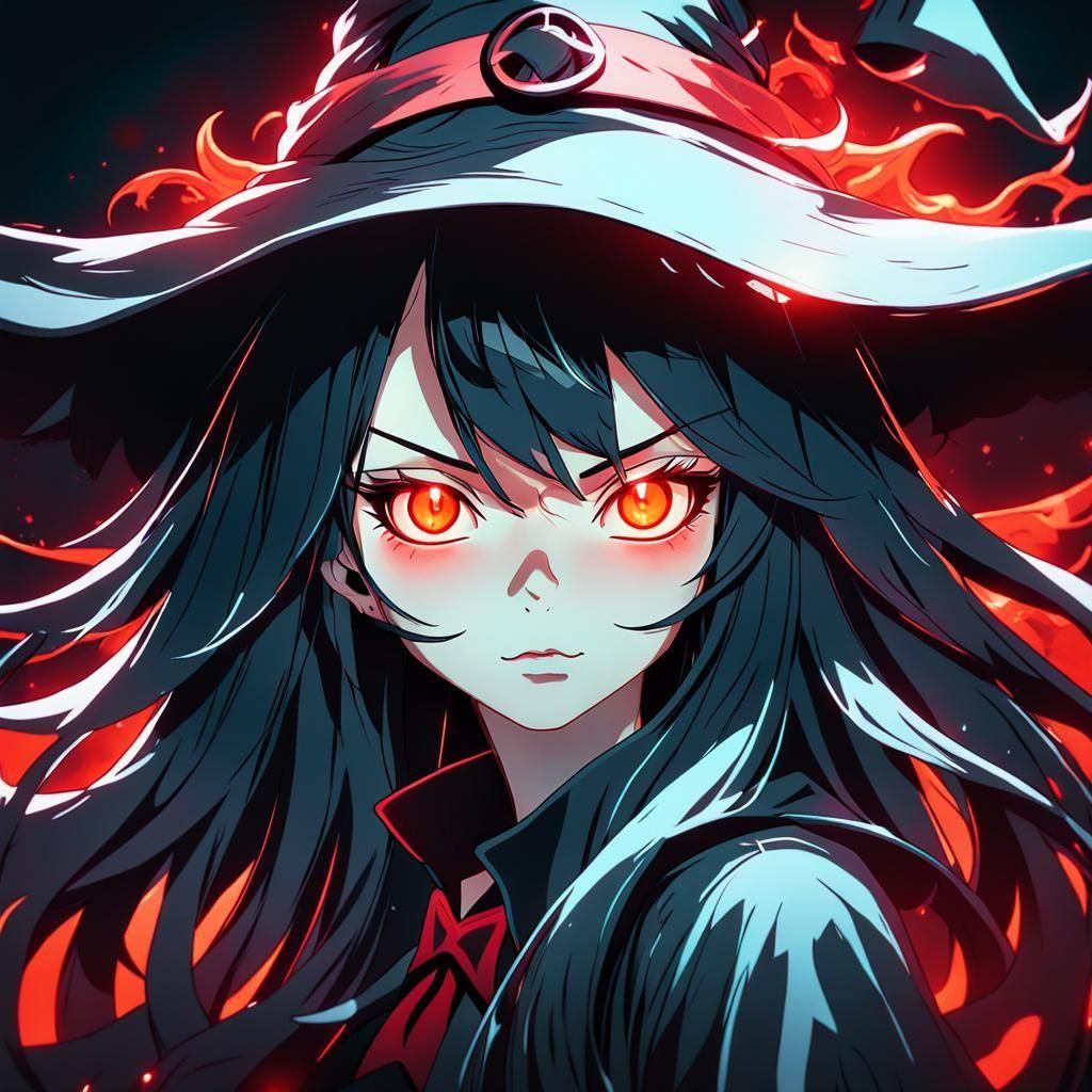 Anime Witch Girl with Red Eyes in Manga Style
